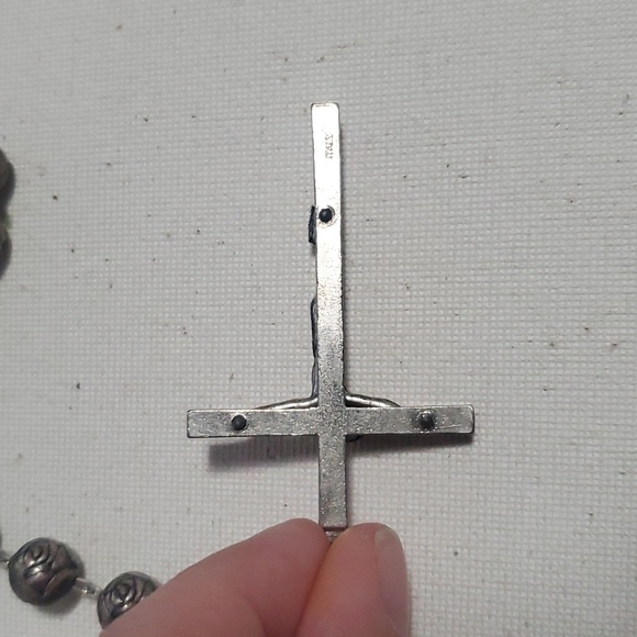 Italian Silver Rose Beads Rosary Cross 22in - Picture 3 of 6